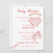 赤ちゃんシャワー女の子ピンクの服靴 招待状 (正面)