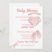 赤ちゃんシャワー女の子ピンクの服靴 招待状 (正面/裏面)