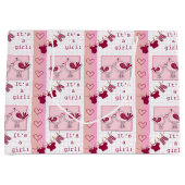 赤ちゃんシャワー女の子ピンクの鳥 ラージペーパーバッグ (正面)