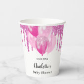 赤ちゃんシャワー女の子ピンクグリッターバルーン白 紙コップ (裏面)