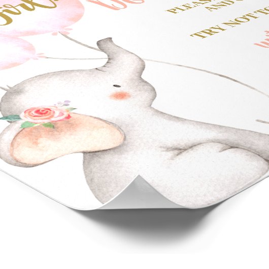 赤ちゃんシャワー女の子ピンク象のサインを言わない ポスター (角)