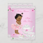 赤ちゃんシャワー女の子ピンク高茶パーティー民族 招待状 (正面/裏面)