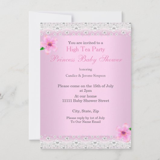 赤ちゃんシャワー女の子ピンク高茶パーティー民族 招待状 (裏面)