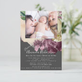 赤ちゃんシャワー女の子フォトグレーフローラフレーム 招待状 (スタンド正面)