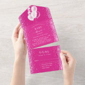 赤ちゃんシャワー女の子ホットピンク白バルーンRSVP オールインワン招待状 (貼ってはがせる)