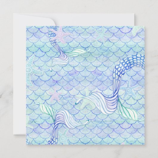 赤ちゃんシャワー女の子マーメイドウォーターカラーウェーブウッドアート 招待状 (裏面)