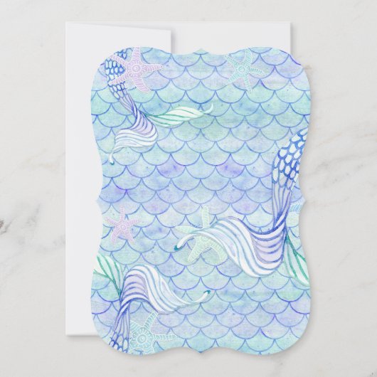 赤ちゃんシャワー女の子マーメイドウォーターカラーウェーブウッドアート 招待状 (裏面)