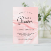 赤ちゃんシャワー女の子赤面ピンクサテンシルク 招待状 (スタンド正面)