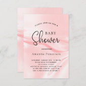 赤ちゃんシャワー女の子赤面ピンクサテンシルク 招待状 (正面/裏面)