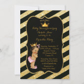 赤ちゃんシャワー女の子，ゴールデンストリップ，黒金ゴールドv2 招待状 (正面)