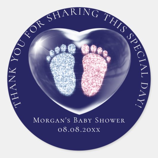 赤ちゃんシャワー好意バブルハート足ブルーピンク ラウンドシール (正面)