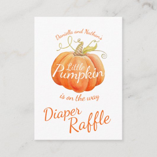 赤ちゃんシャワー小さなかぼちゃおむつラッフル エンクロージャーカード (正面)