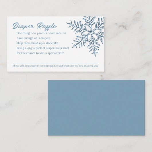 赤ちゃんシャワー小さなスノーフレークおむつラッフル ノートカード (正面/裏面)