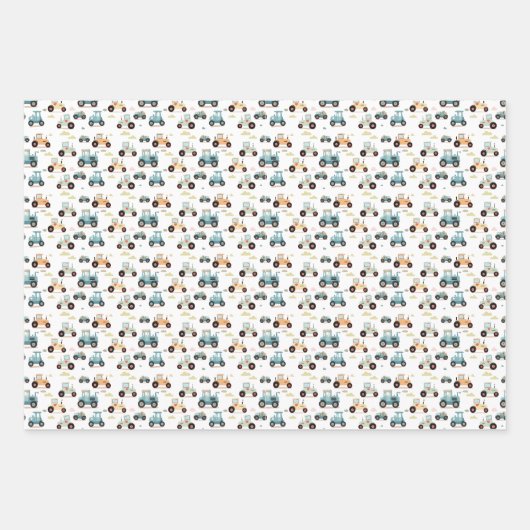 赤ちゃんシャワー小さなトラクターパターンギフト ラッピングペーパーシート (正面3)