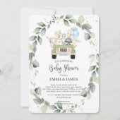 赤ちゃんシャワー少年によるシックな緑のウッドランドドライブ 招待状 (正面)