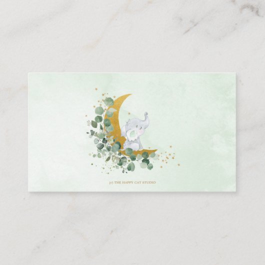 赤ちゃんシャワー少年のための緑の月象の本 エンクロージャーカード (裏面)