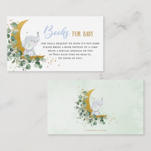 赤ちゃんシャワー少年のための緑の月象の本 エンクロージャーカード (正面/裏面)