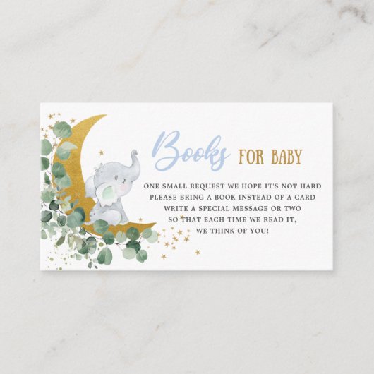 赤ちゃんシャワー少年のための緑の月象の本 エンクロージャーカード (正面)