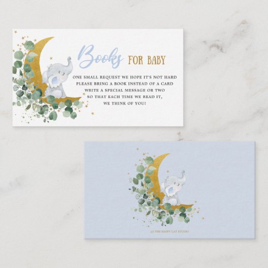 赤ちゃんシャワー少年のための緑の月象の本 エンクロージャーカード (正面/裏面)