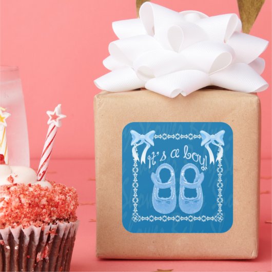 赤ちゃんシャワー少年の青い四角いステッカー スクエアシール (パーティー)