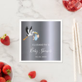 赤ちゃんシャワー少年シルバーブルーコウノトリ スタンダードカクテルナプキン (インサイチュ)