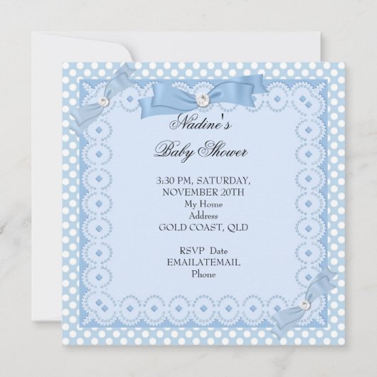 赤ちゃんシャワー少年ホワイトブループリンスクラウン 招待状 (裏面)