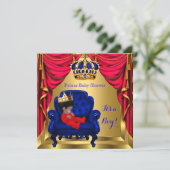 赤ちゃんシャワー少年リトルプリンスブルーレッド金ゴールド民族 招待状 (スタンド正面)