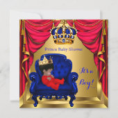 赤ちゃんシャワー少年リトルプリンスブルーレッド金ゴールド民族 招待状 (正面)