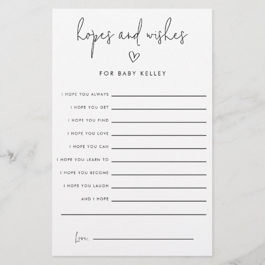 赤ちゃんシャワー希望アドバイス紙カード チラシ (正面)