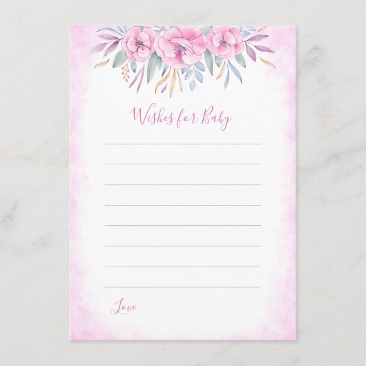 赤ちゃんシャワー希望ベビーピンクの花水色 アドバイスカード (正面)