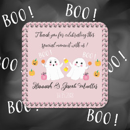 赤ちゃんシャワー幽霊ありがとうピンクのシール スクエアシール