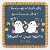 赤ちゃんシャワー幽霊サンキューブルーお願いステッカー スクエアシール (正面)