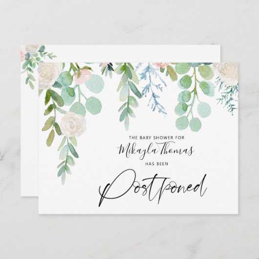 赤ちゃんシャワー延期された水の色のフローラ緑 案内ポストカード (正面/裏面)