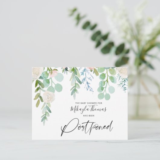 赤ちゃんシャワー延期された水の色のフローラ緑 案内ポストカード (スタンド正面)