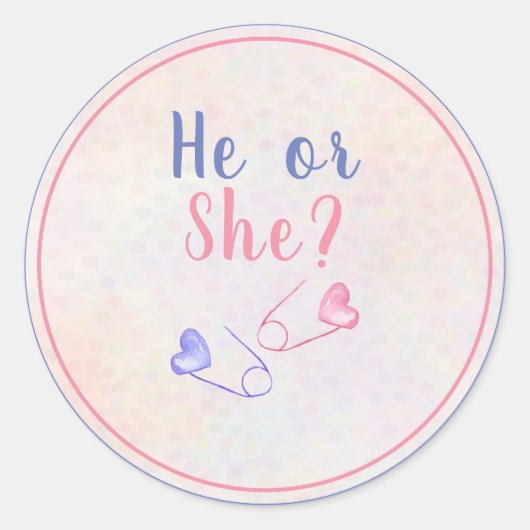 赤ちゃんシャワー彼または彼女ピンクの青のジェンダーが明らかにする ラウンドシール (正面)