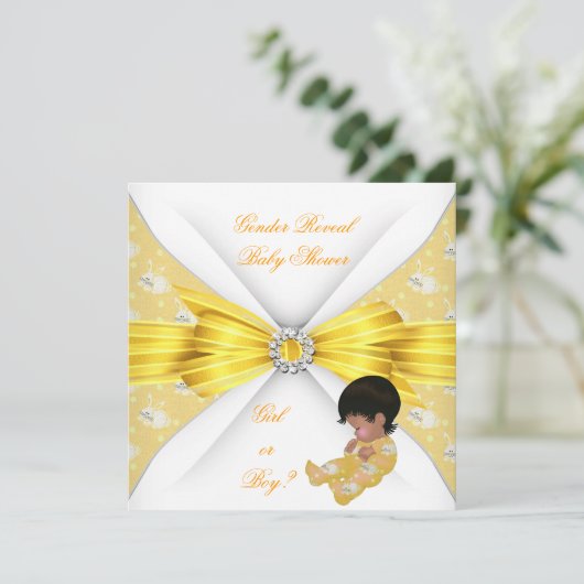 赤ちゃんシャワー性別が明らかに黄色の女の子の男の子バニーAM 招待状 (スタンド正面)