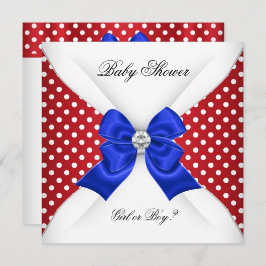 赤ちゃんシャワー性別が赤白青スポットを明らかにする 招待状 (正面/裏面)
