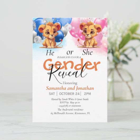 赤ちゃんシャワー性別が青とピンクを明らかにする 案内状 (スタンド正面)