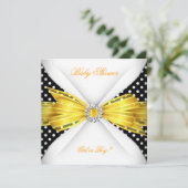 赤ちゃんシャワー性別が黒い黄色の白いスポットを明らかにする 招待状 (スタンド正面)