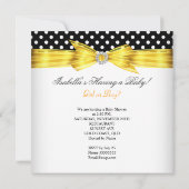 赤ちゃんシャワー性別が黒い黄色の白いスポットを明らかにする 招待状 (裏面)