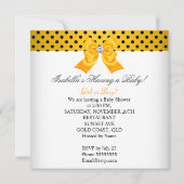 赤ちゃんシャワー性別が黒い黄色の白い斑点を明らかにする 招待状 (裏面)