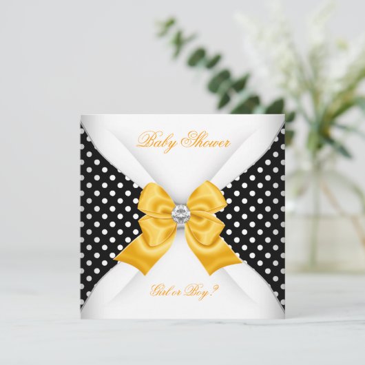赤ちゃんシャワー性別が黒い黄色の白い斑点を明らかにする 招待状 (スタンド正面)