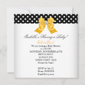 赤ちゃんシャワー性別が黒い黄色の白い斑点を明らかにする 招待状 (裏面)
