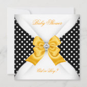赤ちゃんシャワー性別が黒い黄色の白い斑点を明らかにする 招待状 (正面)