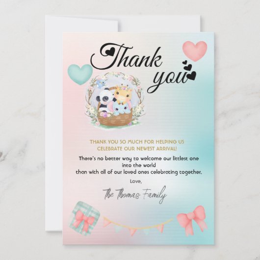 赤ちゃんシャワー性別リビールサンキューカード 招待状 (正面)