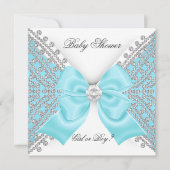 赤ちゃんシャワー性別リビールブルーホワイトティール(緑がかった色) 招待状 (正面)