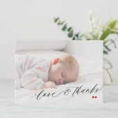 赤ちゃんシャワー愛と感謝していスクリプトシンプル写真 サンキューカード (スタンド正面)