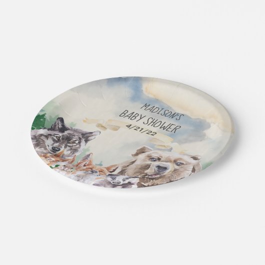 赤ちゃんシャワー愛らしいウッドランド動物の水色 ペーパープレート (アングル)