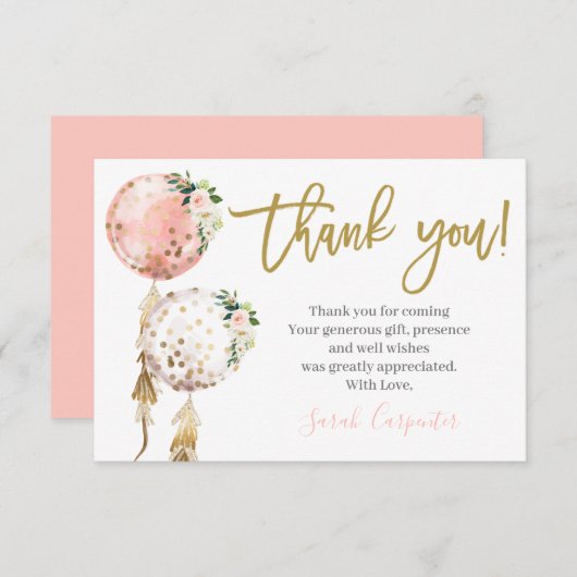 赤ちゃんシャワー感謝してい女の子 ノートカード (正面/裏面)