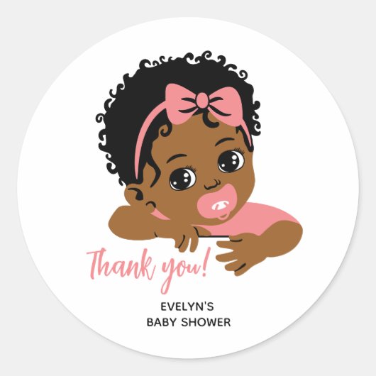 赤ちゃんシャワー感謝ステッカー黒娘 ラウンドシール (正面)